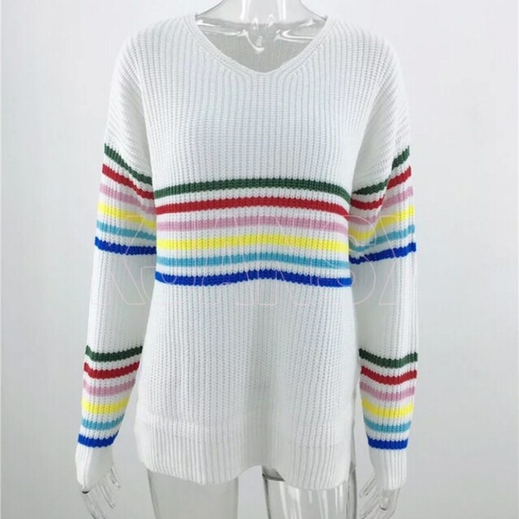White Multicolor Striped Sweater Top - Picture 6 of 8